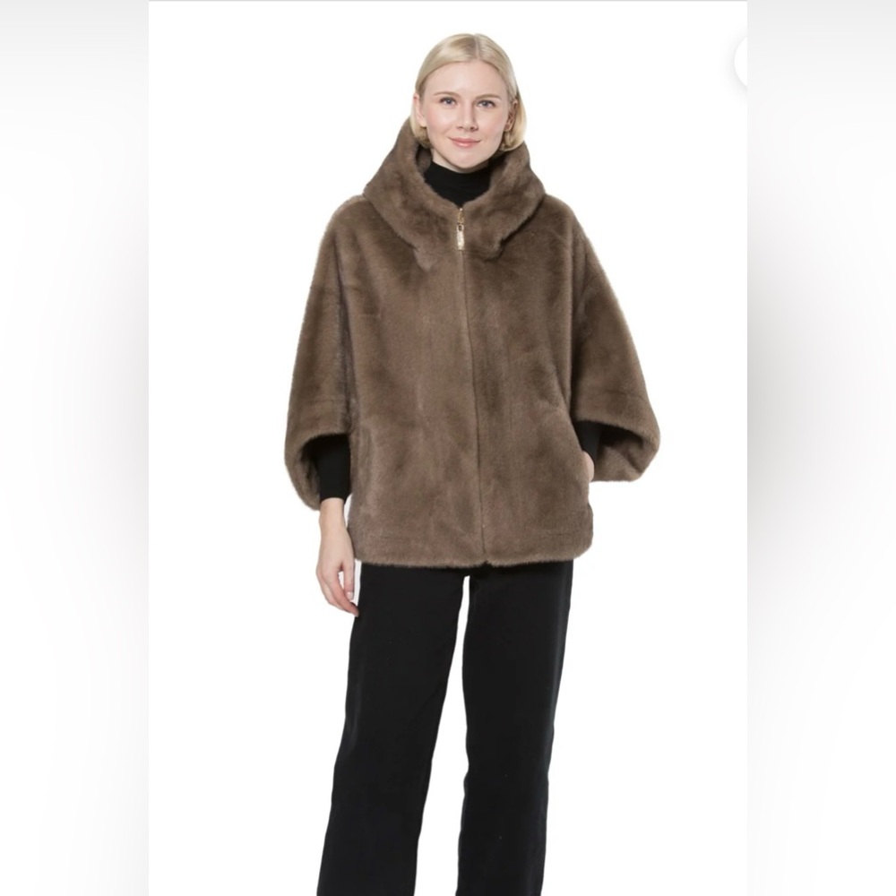 Reversible Faux Mink Hooded Cape - BNWT
